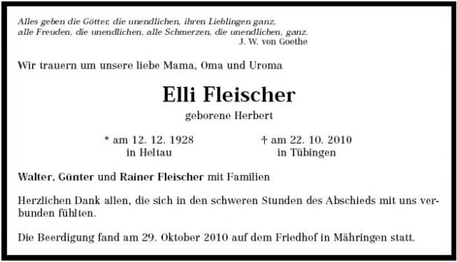 Herbert Elli 1928-2010 Todesanzeige